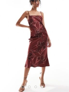 ASOS DESIGN scoop neck bias midi dress in burgundy floral print *NEW